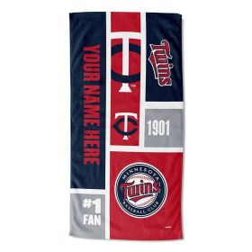 [Personalization Only] OFFICIAL MLB Colorblock Personalized Beach Towel - Twins - Personalization Only