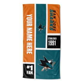 [Personalization Only] OFFICIAL NHL Colorblock Personalized Beach Towel - San Jose Sharks - Personalization Only