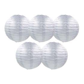 8 Inches 5 Pcs Silver Chinese Style Paper Lantern Blank Decorative Hanging Lanterns for Garden Party Wedding Lampshade - Default
