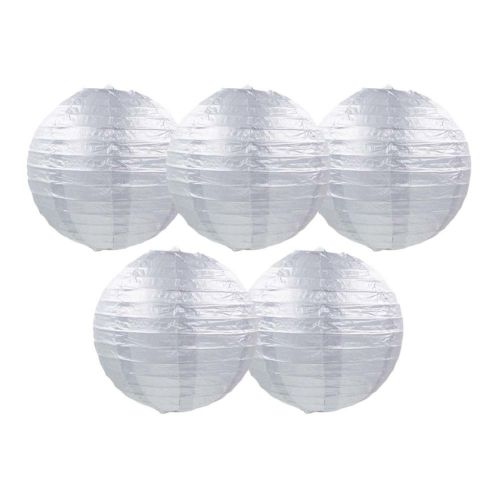 8 Inches 5 Pcs Silver Chinese Style Paper Lantern Blank Decorative Hanging Lanterns for Garden Party Wedding Lampshade - Default