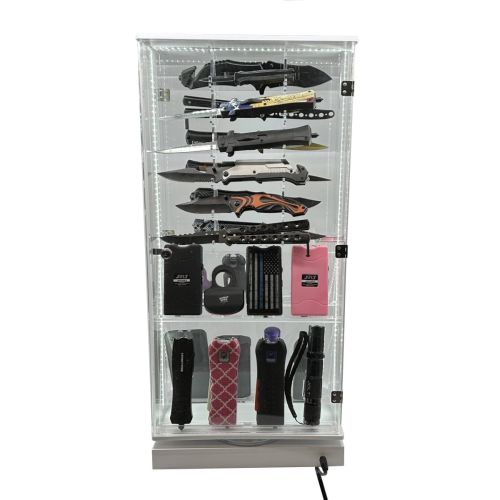 Streetwise 2 Sided Rotating LED Display with 12 Standard Knives and 16 Stun Guns Streetwise 2 Sided Rotating LED Display with 12 Standard Knives and 16 Stun Guns